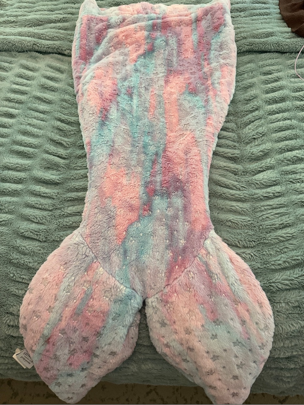 Kids Plush Mermaid Tail One-Piece - Pastel Pink & Blue